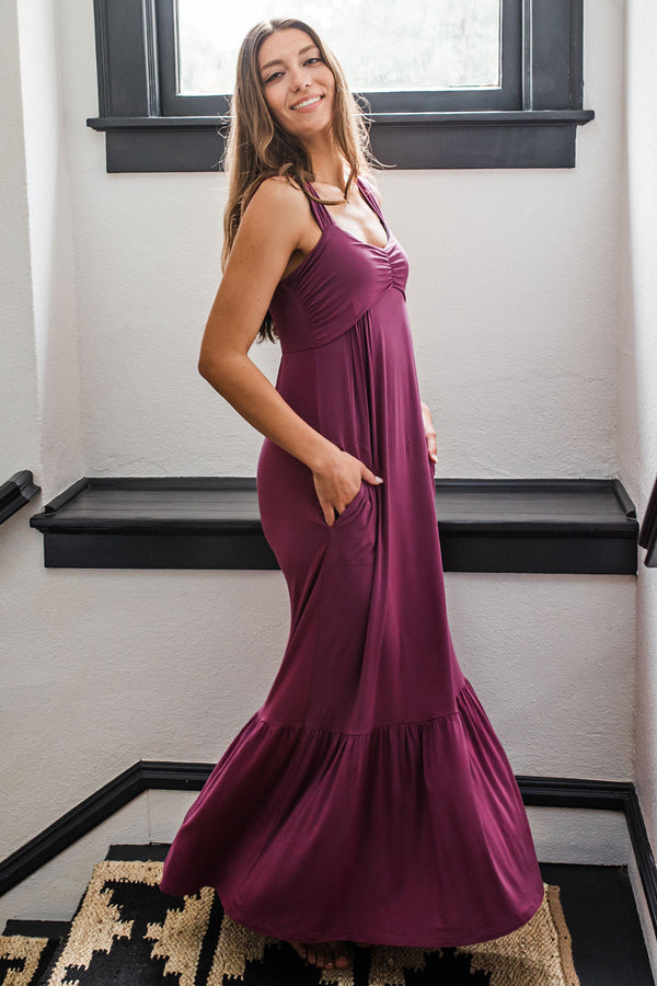 Cleo Babydoll Bamboo Maxi Dress -
Boysenberry