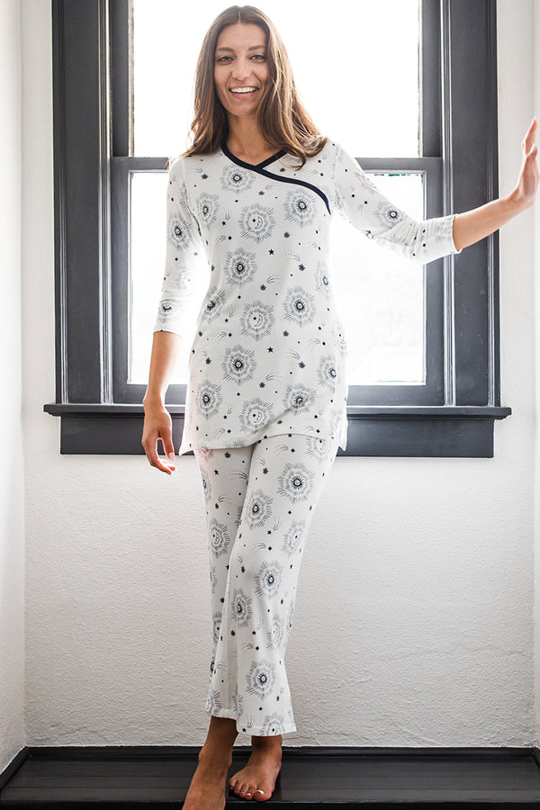 Haley Crossover Front 3/4 Sleeve Bamboo Pajama Set - 
                         			Celestial