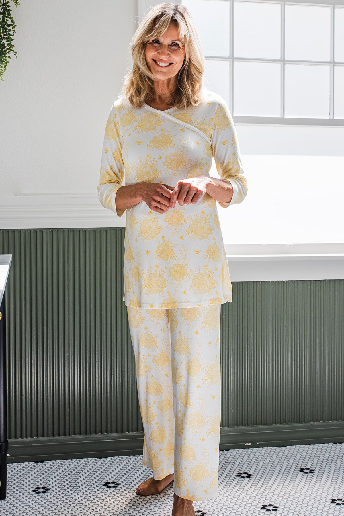 Haley Crossover Front 3 4 Sleeve Bamboo Pajama Set