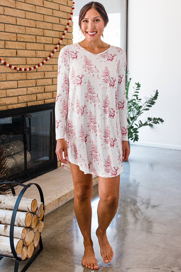 Norah Long Sleeve Bamboo Nightshirt -
Crimson Unicorn
