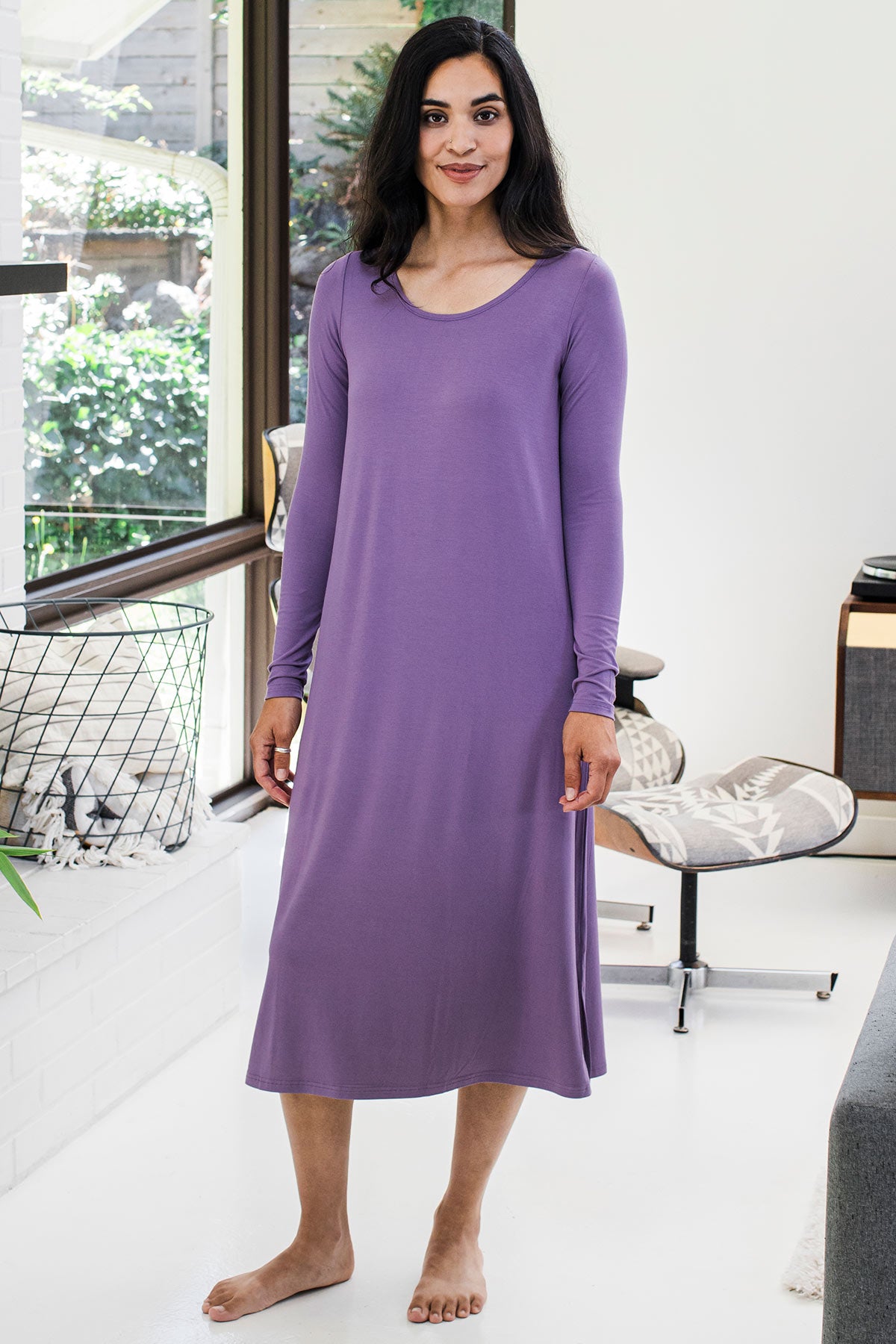 Neesha - Chemise de nuit en bambou à manches longues et col rond