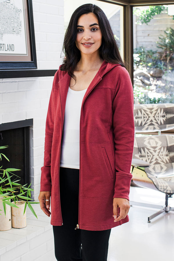 Jemma Zip-Up Long Bamboo & Organic Cotton Sweatshirt Hooded Jacket -
Rosewood
