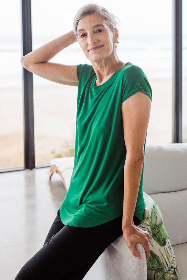 Cassidy Cap Sleeve Bamboo Boyfriend Tunic -
Emerald