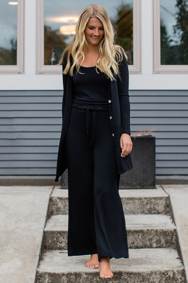 Peyton Bamboo Sweater Drawstring Lounge Pant -
Black Heather