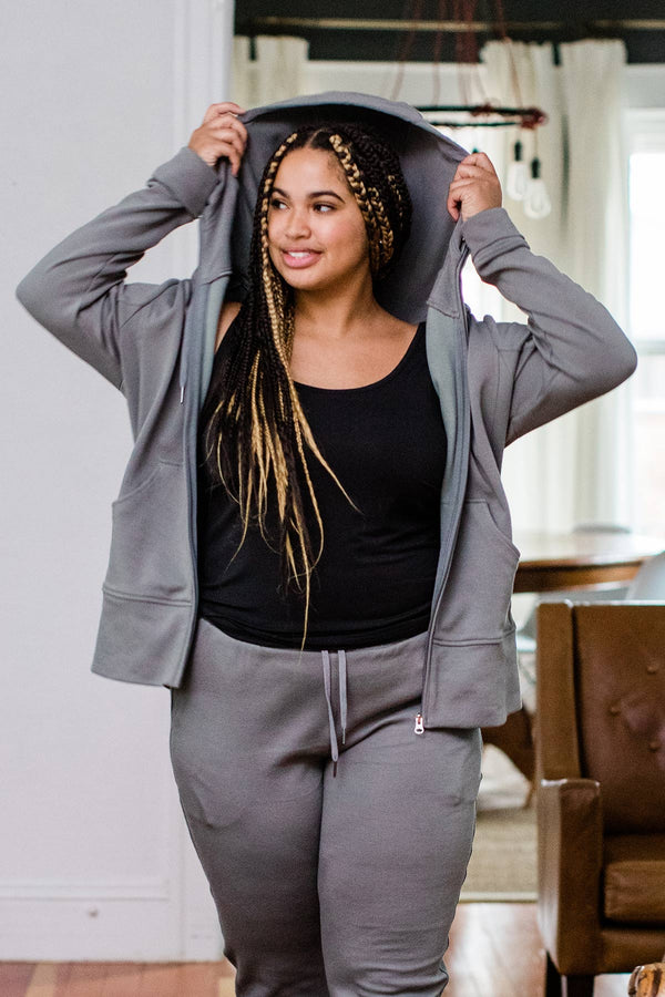 Scarlet Zip-Up Bamboo & Organic Cotton Hooded Jacket Sweatshirt -
Space Grey