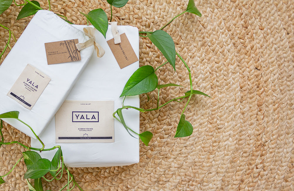 YALA bamboo sheet set in a beautiful earth friendly, reusable package.