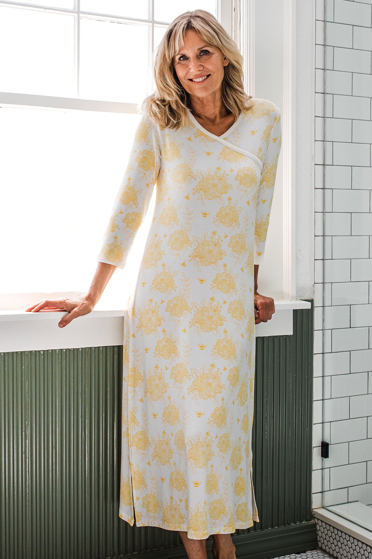 Haley Crossover Front 3/4 Sleeve Bamboo Nightgown