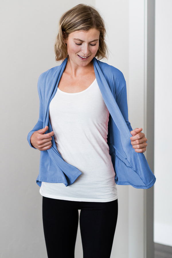 Tatum Hi-Low Bamboo Cardigan Wrap - 
                         			French Blue
                         		