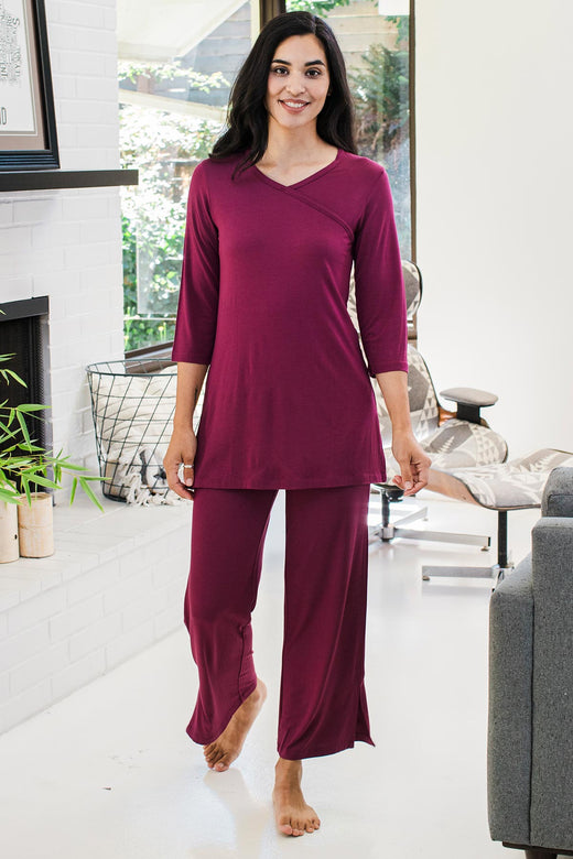 Haley Crossover-Pyjama-Set aus Bambus mit 3/4-Ärmeln vorne