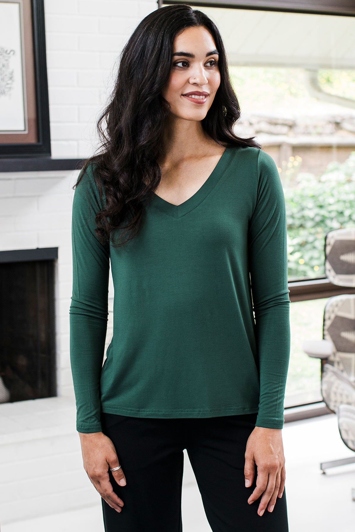 Jill V-Neck Long Sleeved Bamboo Top