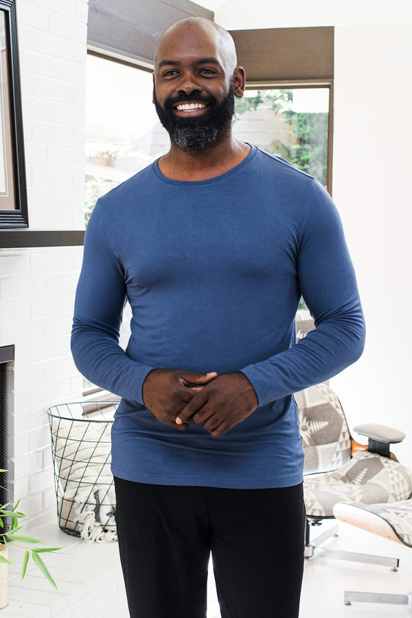 Men's Jonah Long Sleeve Bamboo Crew Tee Shirt - 
                         			Twilight
                         		