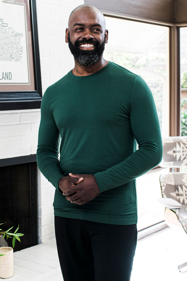 Men's Jonah Long Sleeve Bamboo Crew Tee Shirt - 
                         			Evergreen
                         		