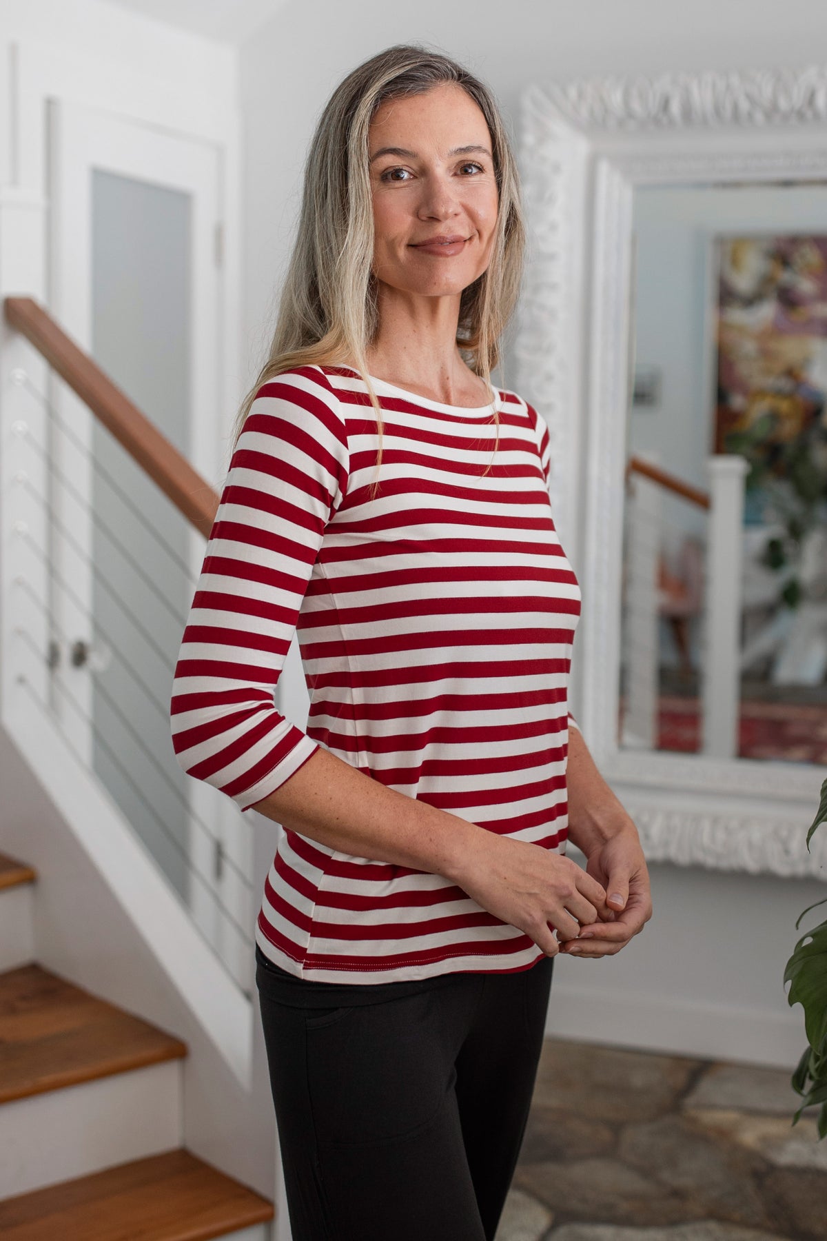 Kai Boatneck 3/4 Sleeve Relaxed Fit Bamboo Tee Shirt