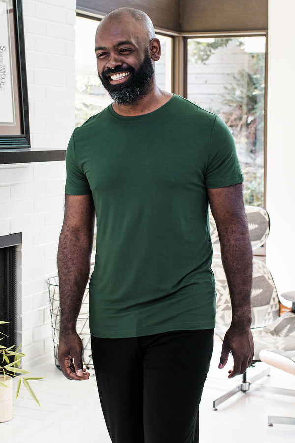 Men's Nathan Short Sleeve Bamboo Crew Tee Shirt - 
                         			Evergreen
                         		