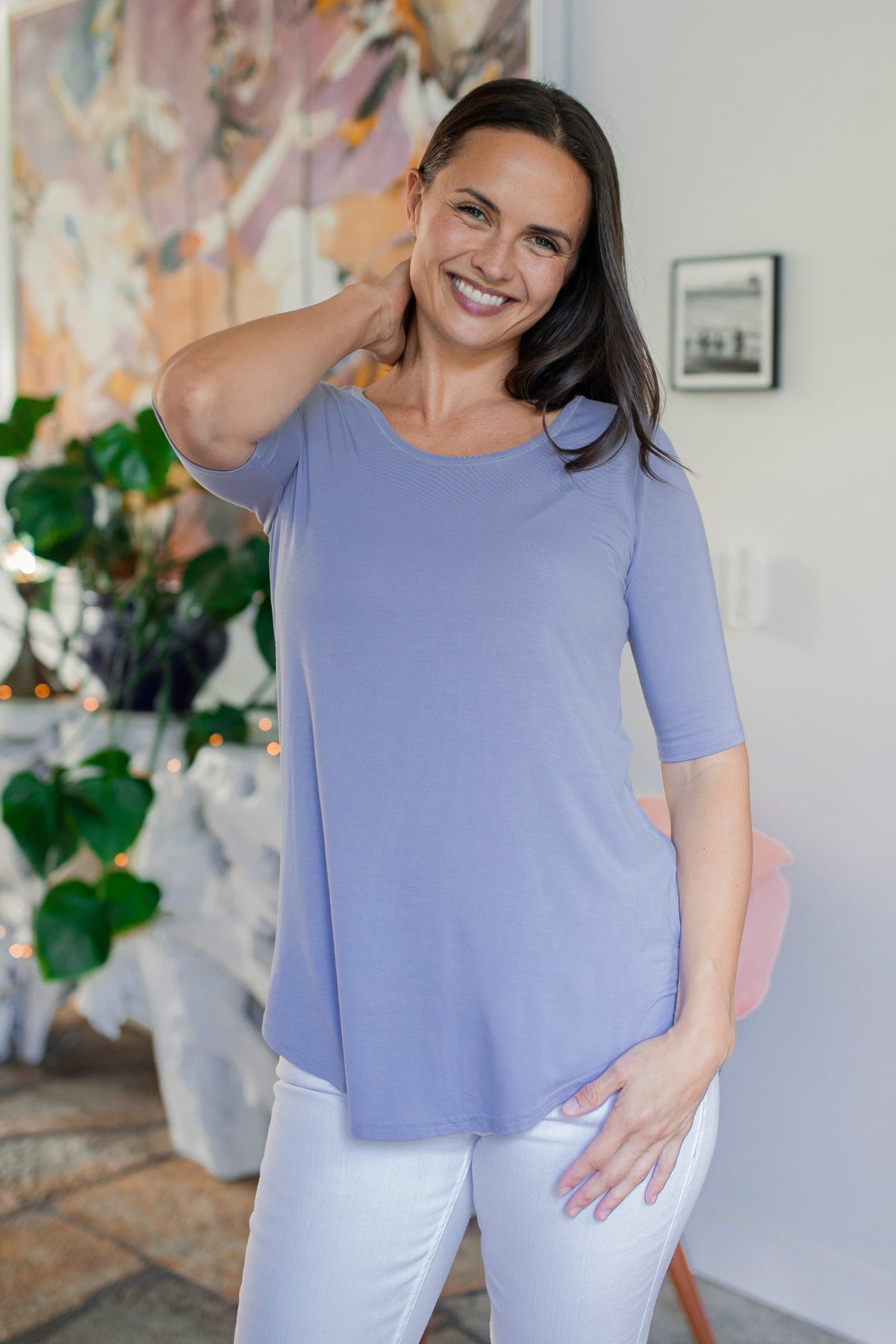 Sandy Relaxed Fit Scoop Neck Short Sleeve Bamboo Top