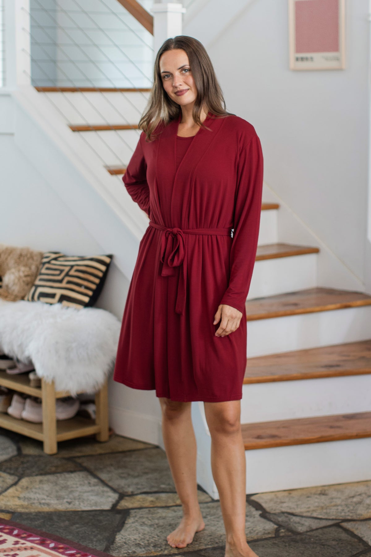 Serenity Long Sleeve Short Belted Bamboo Robe