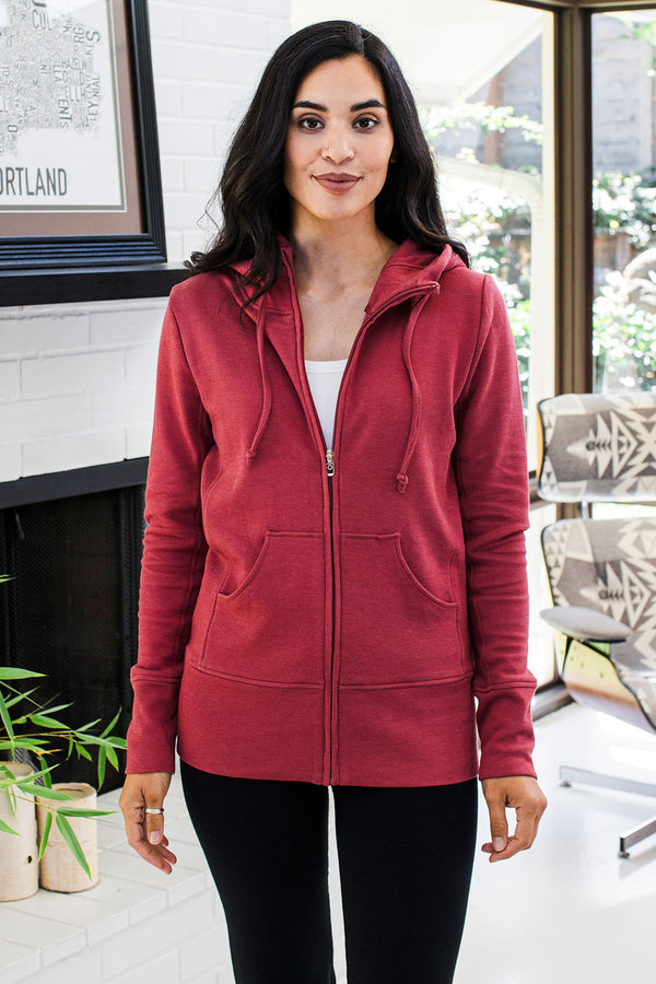 Scarlet Zip-Up Bamboo & Organic Cotton Hooded Jacket Sweatshirt - 
                         			Rosewood
                         		