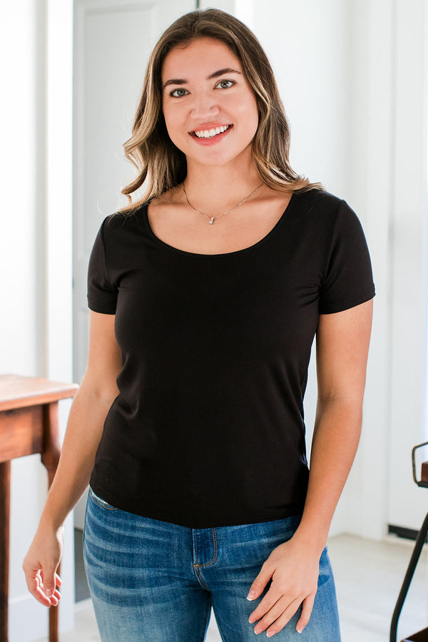 Heidi Scoop Neck Bamboo Tee Shirt - 
                         			Black
                         		
