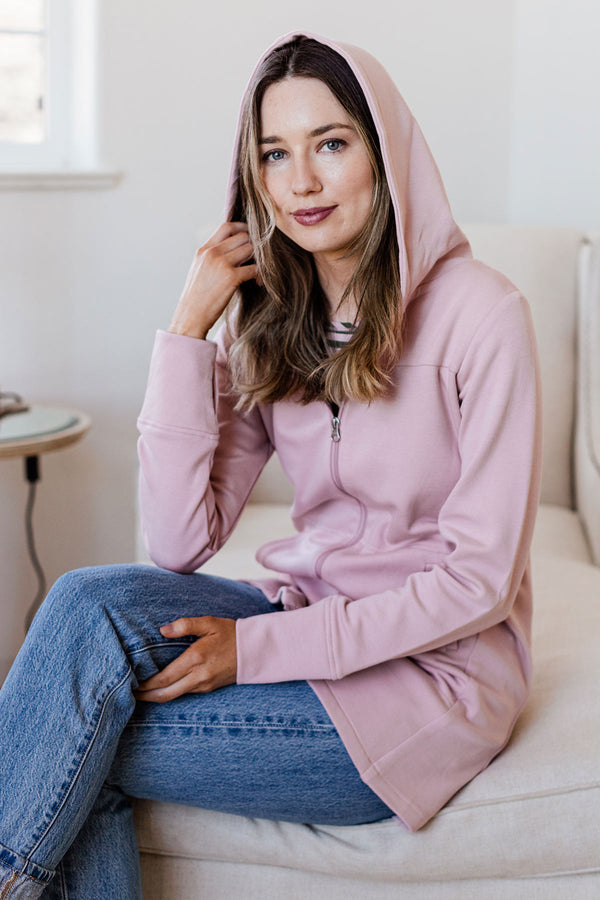 Jemma Zip-Up Long Bamboo & Organic Cotton Sweatshirt Hooded Jacket - 
                         			Lotus Pink
                         		