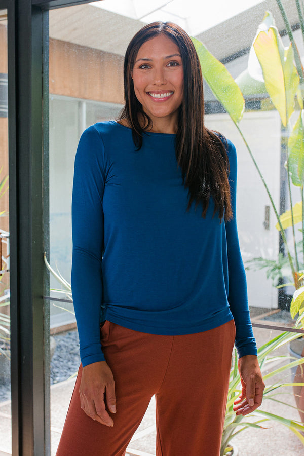 Jena Long Sleeve Bamboo Tee Shirt - 
                         			Lapis
                         		