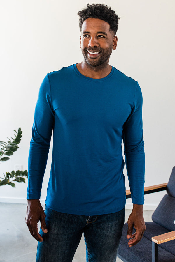 Men's Jonah Long Sleeve Bamboo Crew Tee Shirt - 
                         			Lapis
                         		