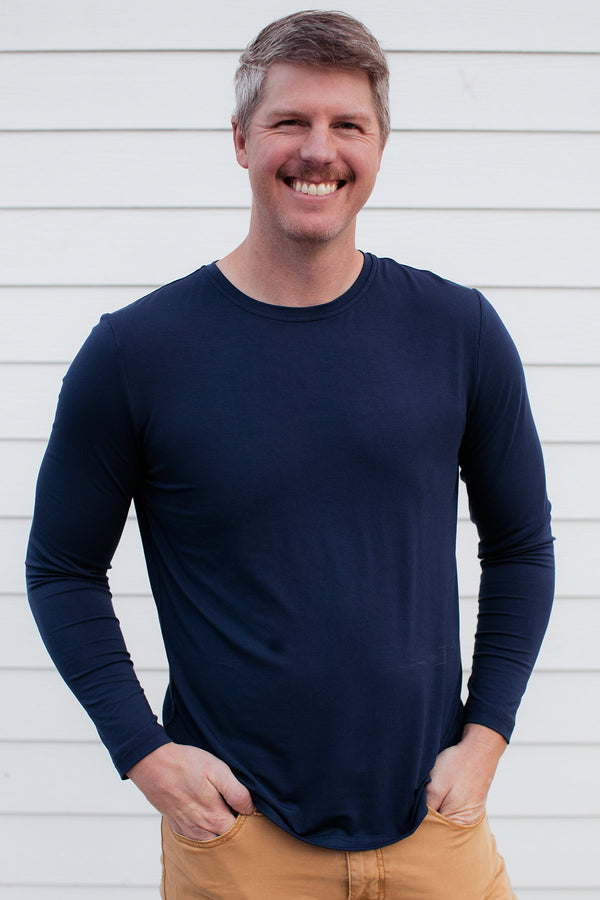 Men's Jonah Long Sleeve Bamboo Crew Tee Shirt - 
                         			Navy
                         		