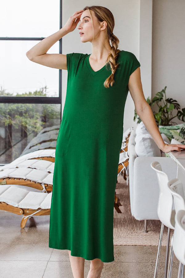 Sloane V-Neck Cap Sleeve Bamboo Maxi Dress - 
                         			Emerald
                         		